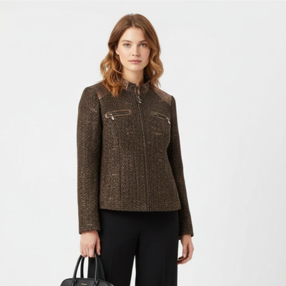 Chico’s Brown & Black Menswear Twist Kellina Long Sleeve Zip Up Jacket NEW 1 S